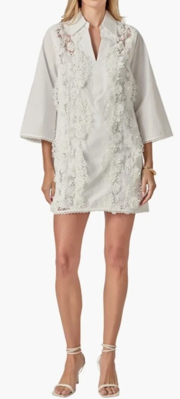 120 NWT English Factory Lace Trim Mini Shirtdress | White | Small